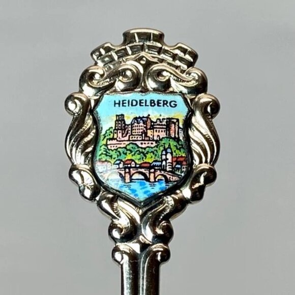 Germany Heidelberg Souvenir Spoon 4 1/8" Silver Enamel Shield Insert Vintage GUC - Picture 2 of 5